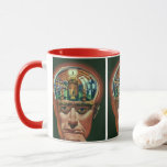 Mug Science-fiction vintage, Cerveau d'alien en labora<br><div class="desc">Illustration vintage d'une image de science-fiction futuriste avec des aliens et des robots représentant un homme avec son cerveau exposé dans un laboratoire. Un design classique de bande dessinée représentant un scientifique cyborg avec la main sur le menton, avec une expression intense sur son visage, comme s'il pensait au futur...</div>