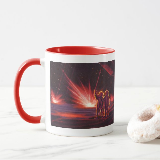 Mug Science-fiction vintage d'explosion d'aliens sur u (Avec donut)