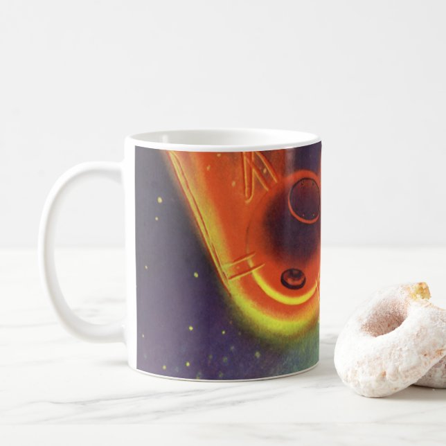 Mug Science-fiction vintage, fusée lumineuse dans l'es (Avec donut)