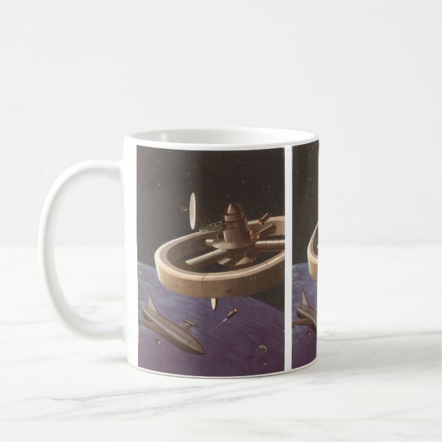 Mug Science-fiction vintage, Station spatiale avec pla (Gauche)