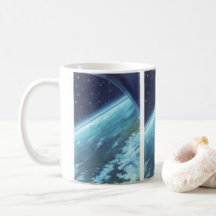 Mug Science-fiction vintage, Terre la nuit avec des ét