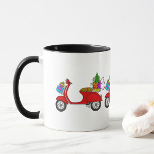 Mug Scooter de Noël dessiné à la main avec cadeaux Caf