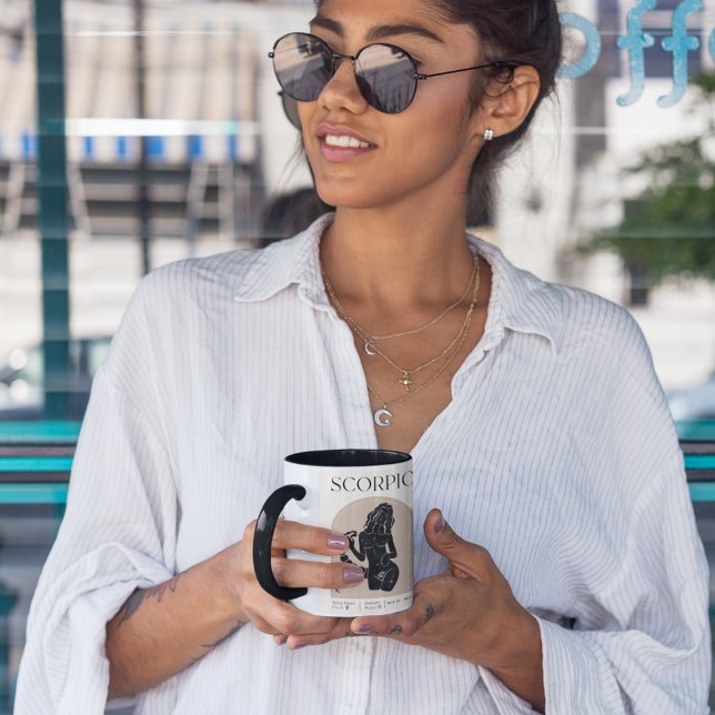 Mug Scorpio Feminine Zodiac Design Brown Noir 15 OZ (Créateur téléchargé)