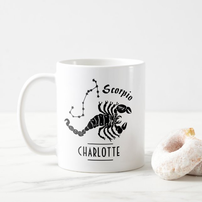 Mug Scorpio Scorpion Constellation avec nom Anniversai (Avec donut)