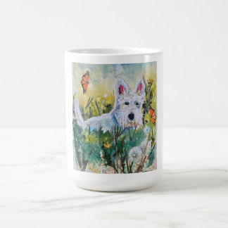 Mug Scottie heureux dans un champ