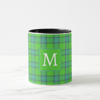 Mug Scottish green &blue Plaid  tartan monogram name