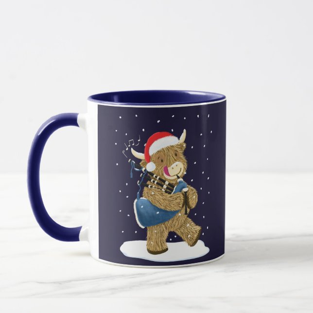 Mug Scottish Highland Cow Christmas Piper (Gauche)