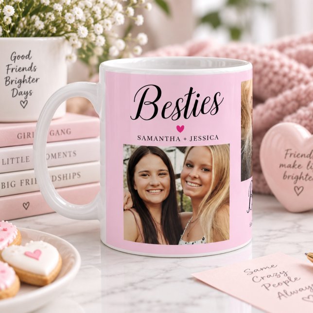 Mug Script BESTIE Rose 3 Collage Photo & Noms (Créateur téléchargé)