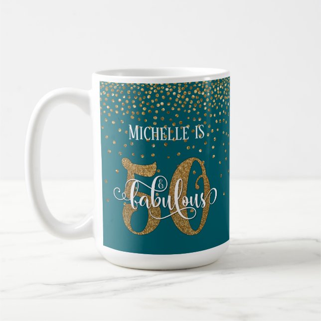 Mug Script Confettis Dorés 50 & Fabuleux sur Fond Sarc (Gauche)