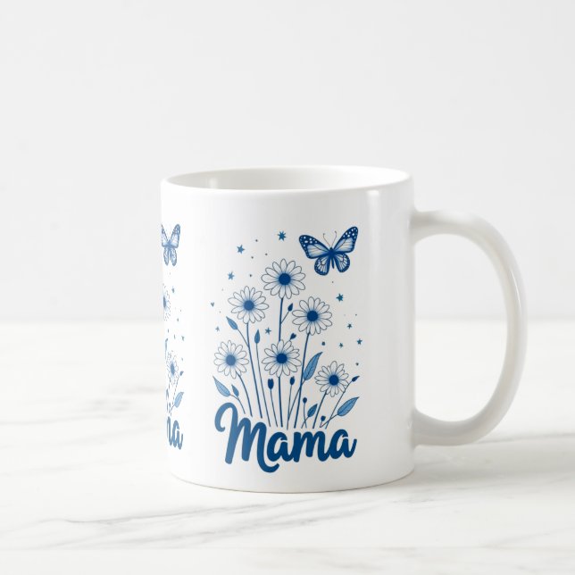 Mug Script de maman florale avec papillon bleu (Droite)