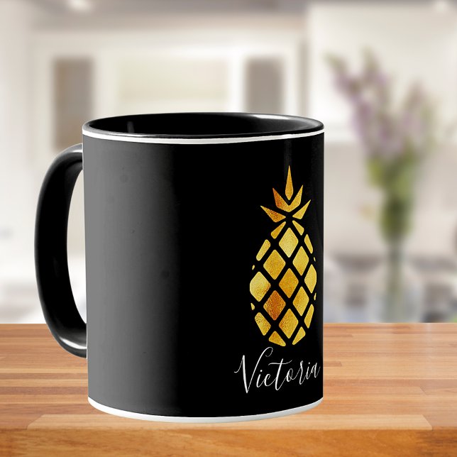 Mug Script de nom d'ananas en or noir (Créateur téléchargé)