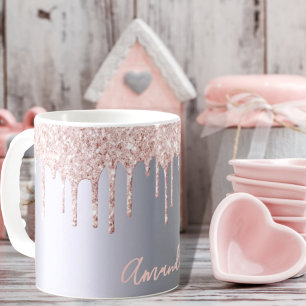 Mug Script de nom de gouttes rose argent