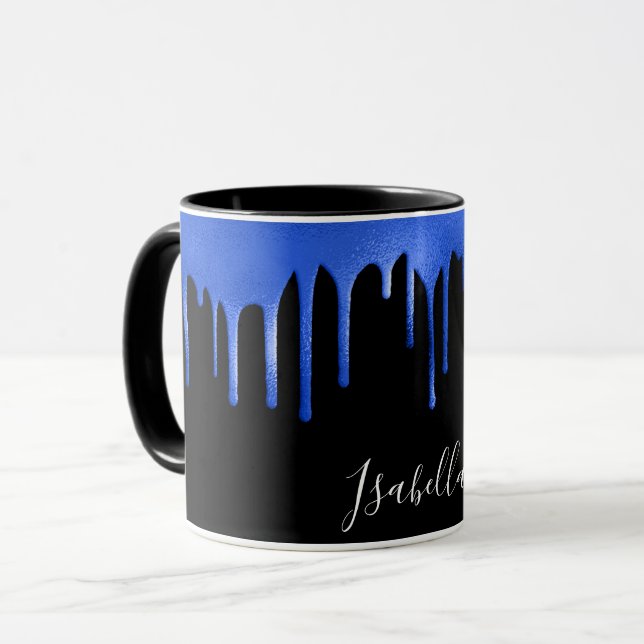Mug Script de nom de la parties scintillant bleue noir (Devant gauche)