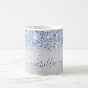 Mug Script de nom de parties scintillant bleu argenté