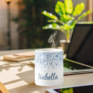 Mug Script de nom de parties scintillant bleu blanc