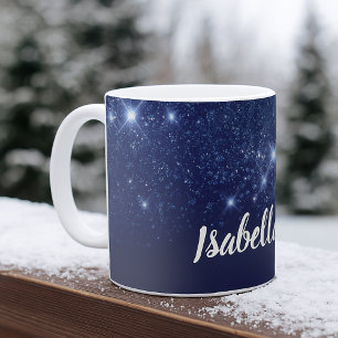 Mug Script de nom de parties scintillant bleue élégant