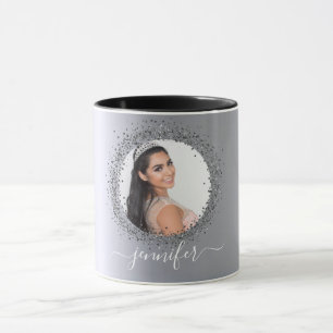 Mug Script de nom photo argent glamour