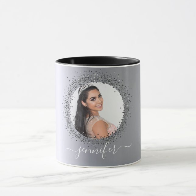 Mug Script de nom photo argent glamour (Centre)