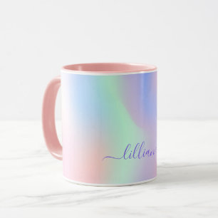 Mug Script de nom vert rose holographique