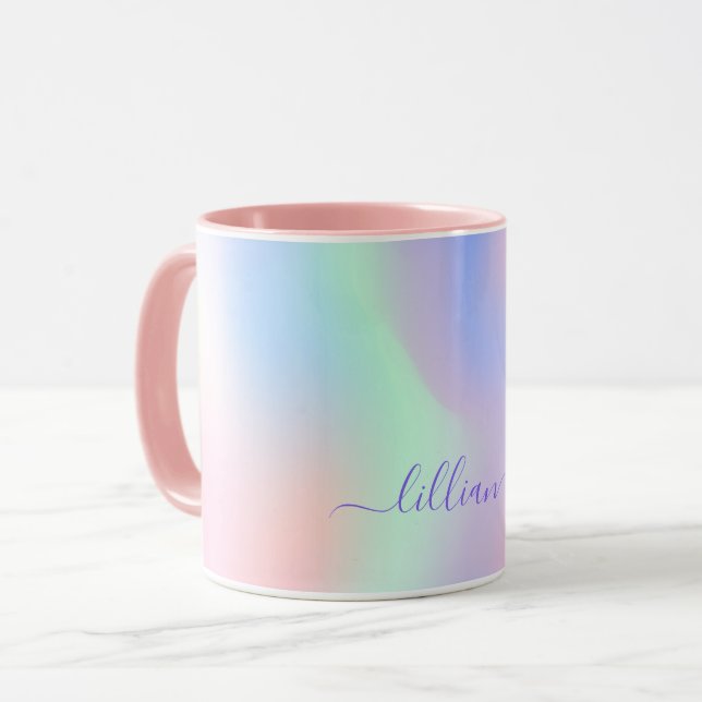Mug Script de nom vert rose holographique (Devant gauche)