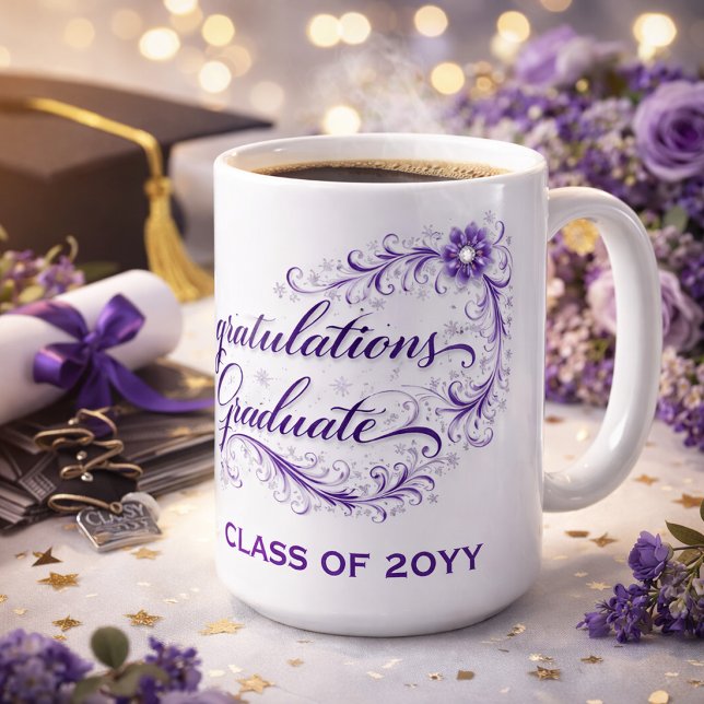 Mug Script de remise des diplômes floral violet avec a (Créateur téléchargé)