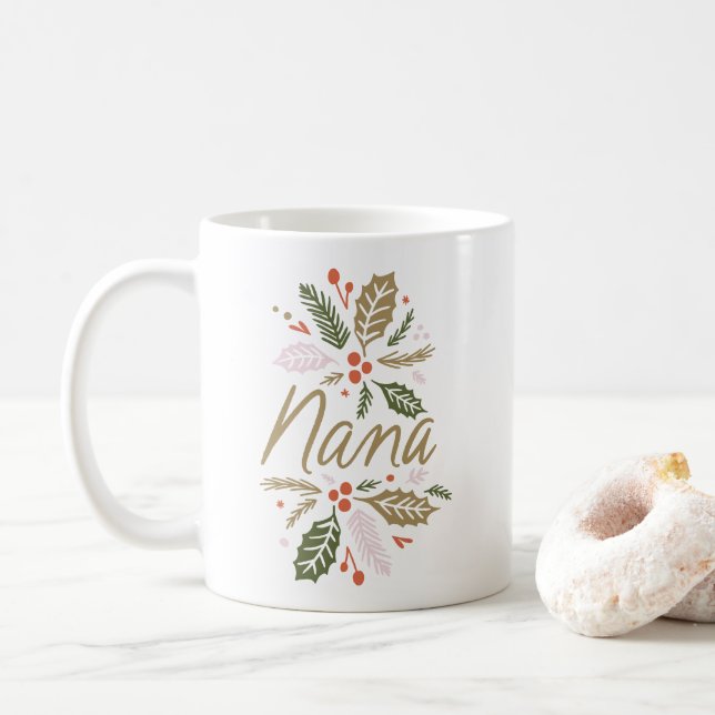 Mug Script d'or de Noël Nana Bright Holly (Avec donut)