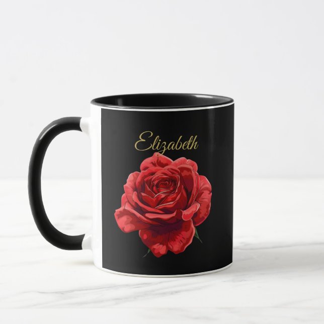 Mug Script doré personnalisé élégant Rose rouge modern (Gauche)