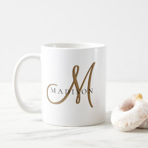 Mug Script élégant de monogramme noir et or