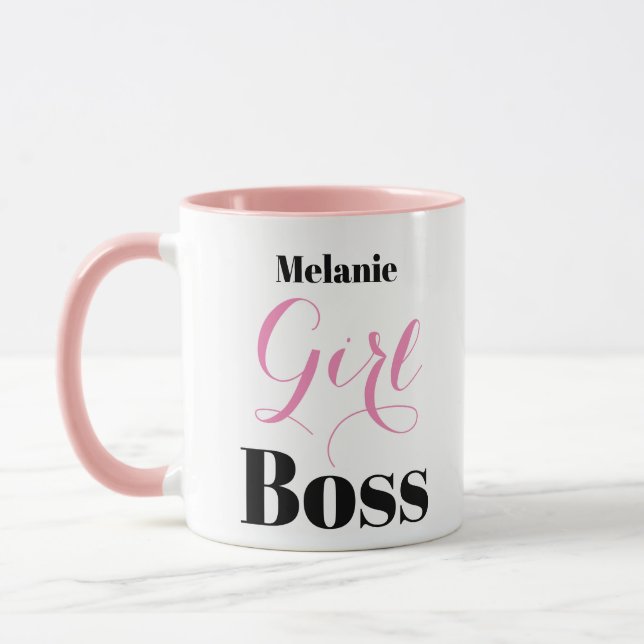 Mug Script Élégant Fille Patronne Rose Noir Personnali (Gauche)