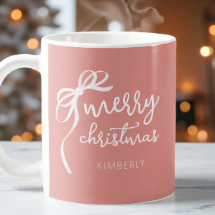 Mug Script moderne élégant Bow rose joyeux Noël