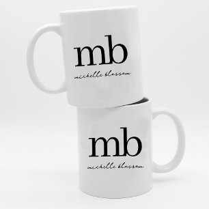 Mug Script moderne noir blanc tendance Monogramme init