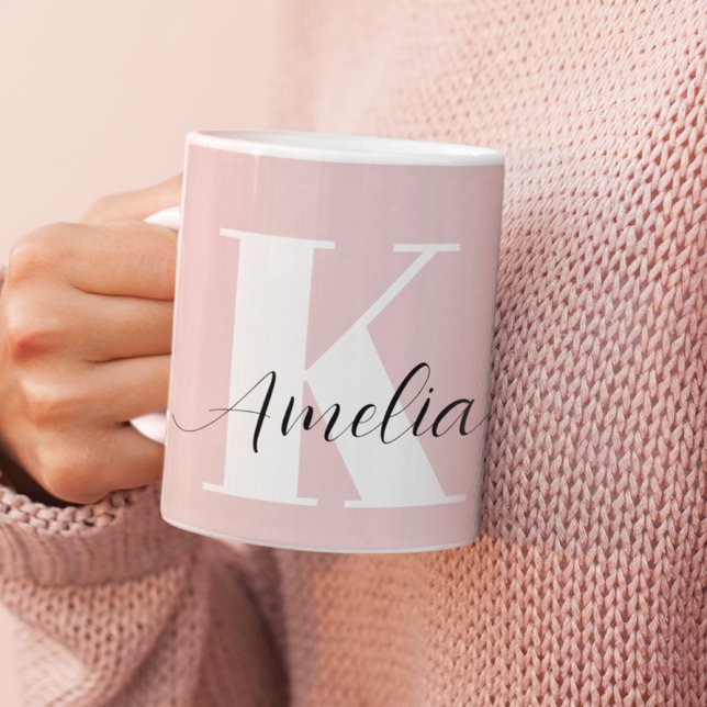 Mug Script Monogramme personnalisé rose (Créateur téléchargé)