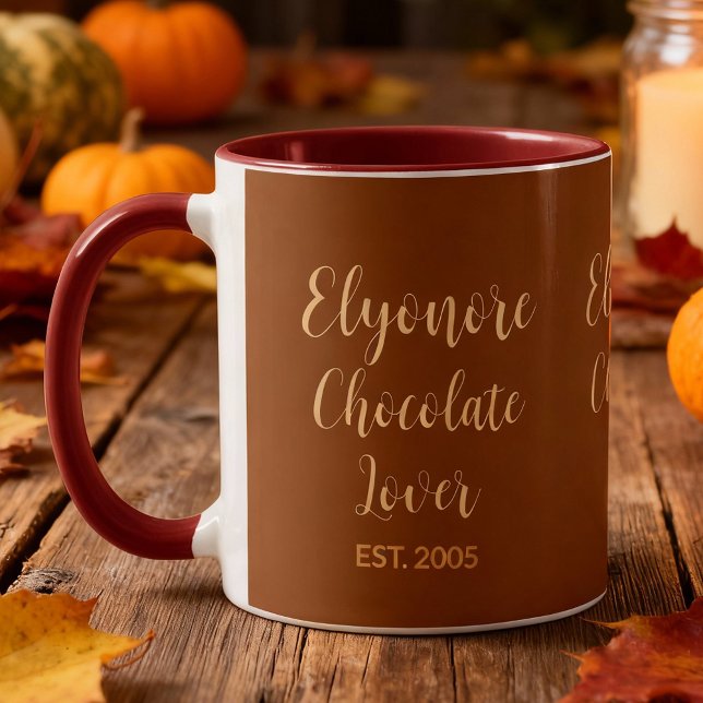Mug Script Nom Personnalisé Crème Amateur de Chocolat  (Créateur téléchargé)