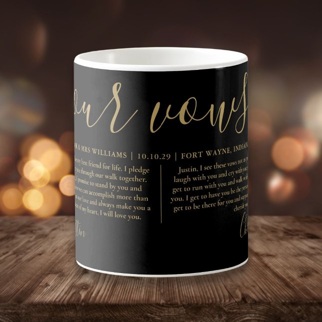 Mug Script Or Noir Voeux De Mariage Photo His And Hers (Créateur téléchargé)