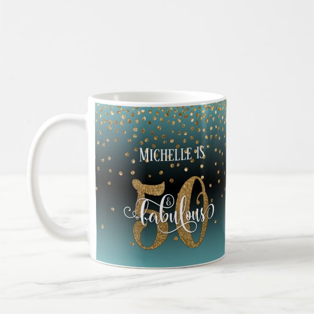 Mug Script Pailleté 50 & Fabuleux Turquoise Noir Ombré (Gauche)