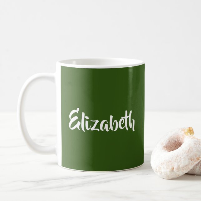 Mug Script personnalisé Ajouter un nom Forest Green (Avec donut)