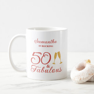 Mug Script rose élégant 50 & Fabuleux anniversaire