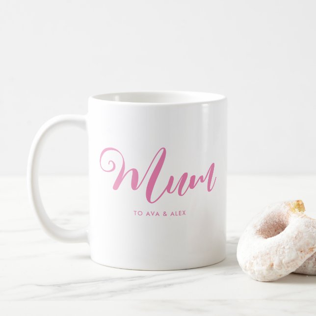 Mug Script rose moderne avec des noms Fête des Mères m (Avec donut)