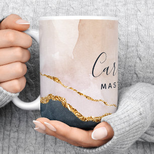 Mug Script Signature Marbre Rose Noir Or Aquarelle