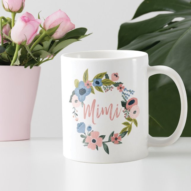 Mug Scripts de pinceau Mimi Typographie Florale Wreath (Créateur téléchargé)