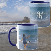 Sea Beach Photo moderne blanc Initiale en bleu