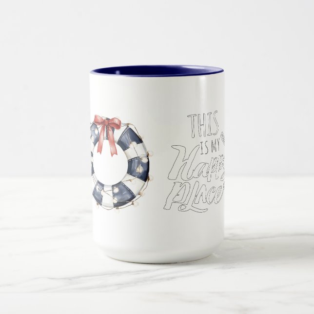 Mug Sea Blue White Red Bow Happy Place Floating Ring  (Centre)