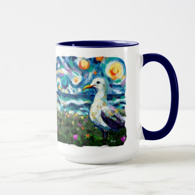 Mug Seagull Van Gogh Style Plage Sky Blue Turquoise (Droite)
