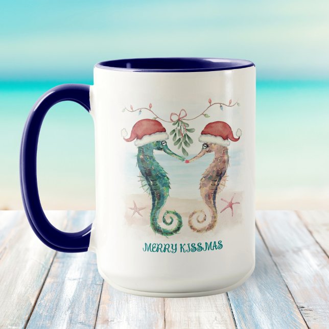 Mug Seahorse Kiss Mistletoe Noël côtier (Créateur téléchargé)
