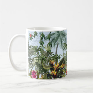Mug Seamless border with jungle trees and flowers. Vin