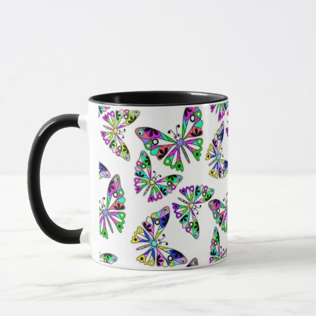 Mug Seamless cartoon kids abstract buttefly pattern wh (Gauche)