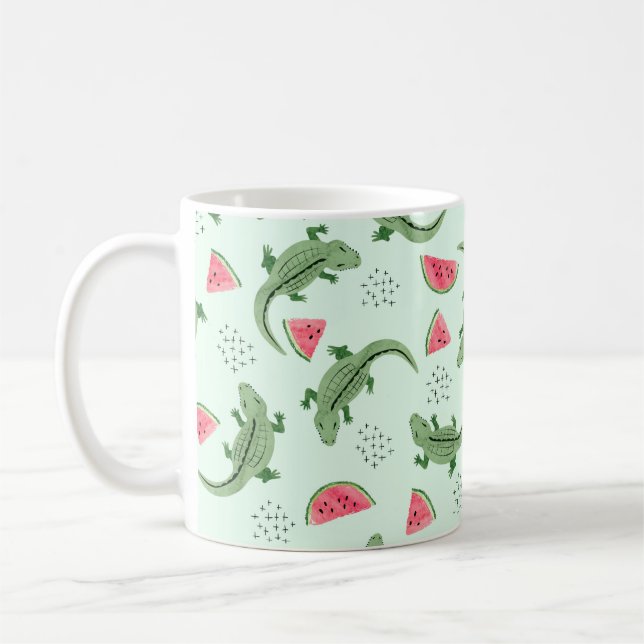 Mug Seamless crocodile pattern with watermelon slices. (Gauche)