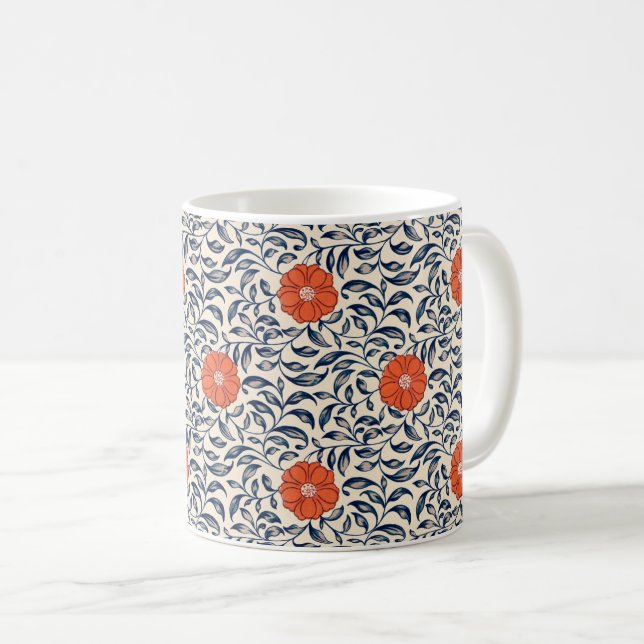 Mug Seamless floral pattern with vibrant orange flower (Devant droit)