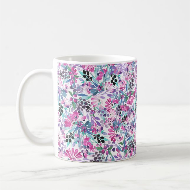 Mug Seamless pattern of purple flowers and berries,blu (Gauche)