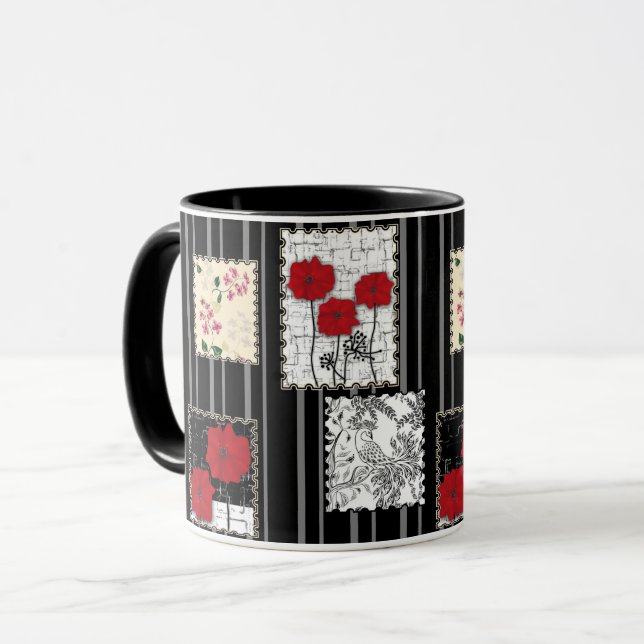 Mug Seamless retro vintage patchwork quilting poppies (Devant gauche)